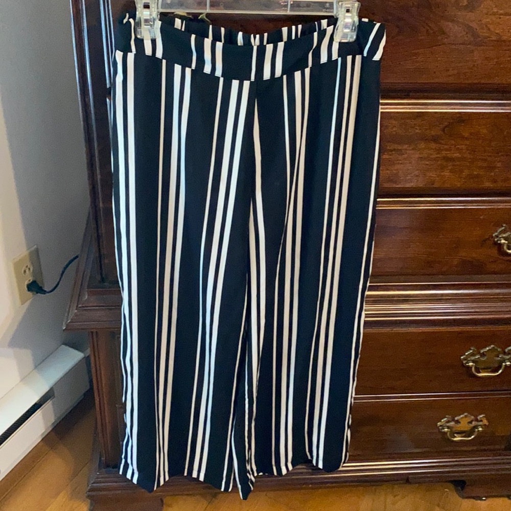 Pinstripe Wide Leg Gaucho Pants